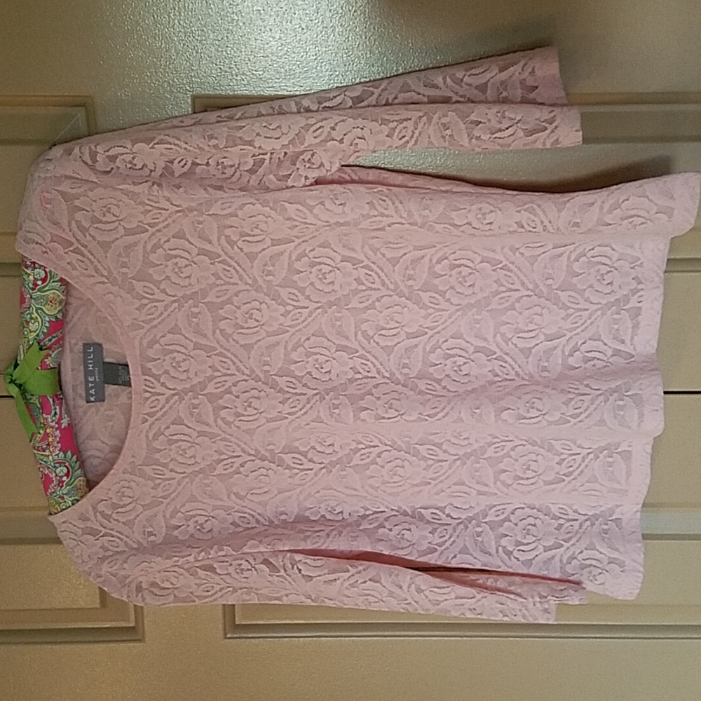 Kate Hill petite pale pink 3/4 sleeve lace top